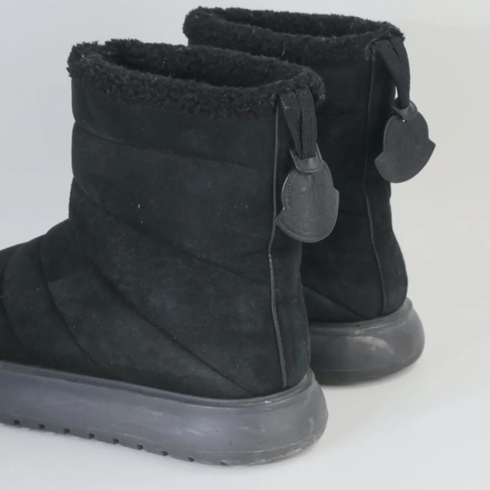 Moncler Hermosa Shearling Suede Quilted Ankle Boots Black 38.5 Woman's - Picture 4 of 16